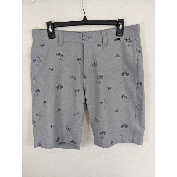 Travis Mathew Gray Golf Shorts Cocktails Palm Trees Parrots Shorts Mens 32 - Picture 2 of 12